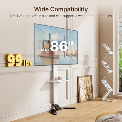 ECOTINY White Ultra-Slim Floor TV Stand for 37-86 Inch TVs - 51.5" Height, No-Drill & Anti-Tip Safety