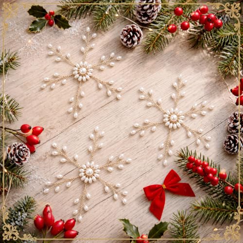 12 Pcs White Pearl Snowflake Christmas Ornaments for Tree & Holiday Decor