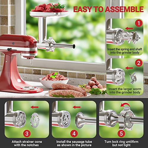 HOZODO Meat Grinder Attachment for KitchenAid Stand Mixer - Silver & Grey