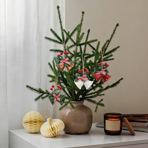 4 Pcs Christmas Tree Bells Ornaments - Red, Gold, White, Green Jingle Bells for Holiday Decor