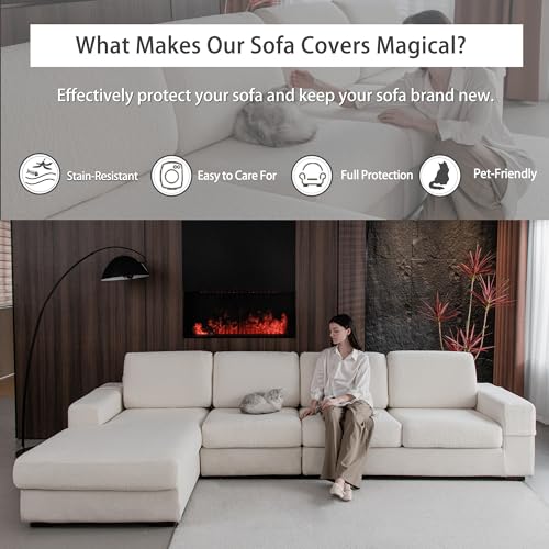 OHSIO Ivory 3-Seat Couch Cushion Cover for Sectional Sofa, Soft Stretch Slipcover
