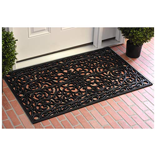 Gatsby Rubber Doormat 30x48 Inches - Heavy-Duty Non-Slip Indoor Outdoor Mat with Scroll Design - Variation of Doormat 2'6" x 4'