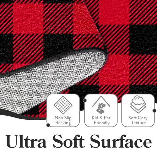 Red & Black Buffalo Plaid Rug 5' x 7' - Living Room Carpet, Faux Wool
