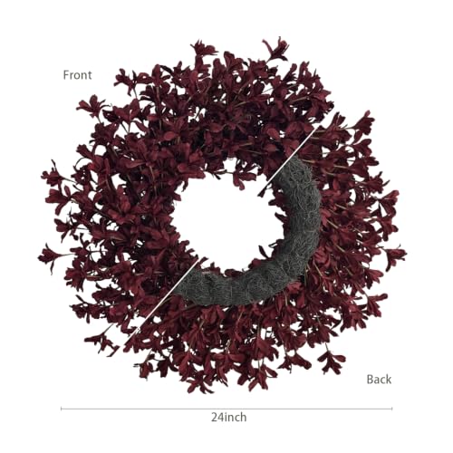24 Inch Burgundy Fall Wreath with Artificial Forsythia for Front Door