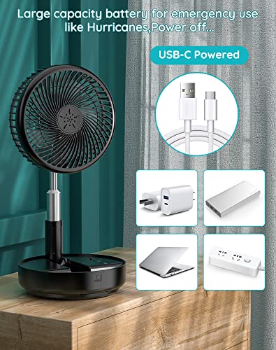 Primevolve Black 7.7-Inch Rechargeable Oscillating Travel Fan with Remote