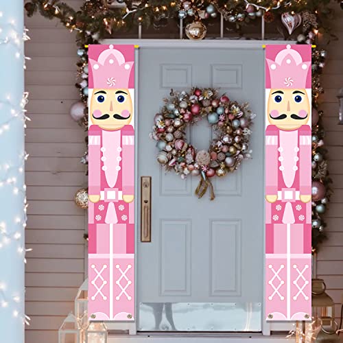 Pink Nutcracker Porch Banner Welcome Hanging Sign Christmas Indoor