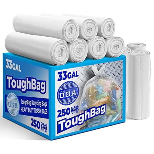 30-33 Gallon Heavy Duty Clear Trash Bags 250 Count - Leak-Proof, Tear-Resistant