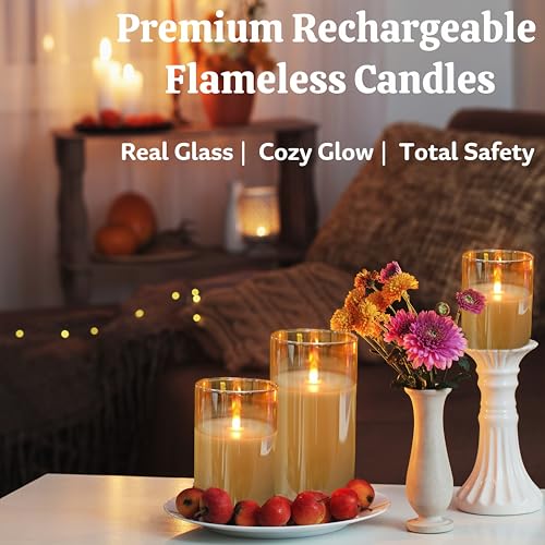 Amber Rechargeable Flameless Candles with Remote, 200 Hours, Set of 3