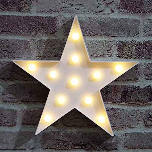 LED Marquee Star Sign Night Light, Battery Operated Star Shaped Desk Table Lamp for Kids, Baby, Child, Girl Gift, Nursery Room, Wall Decor (White)