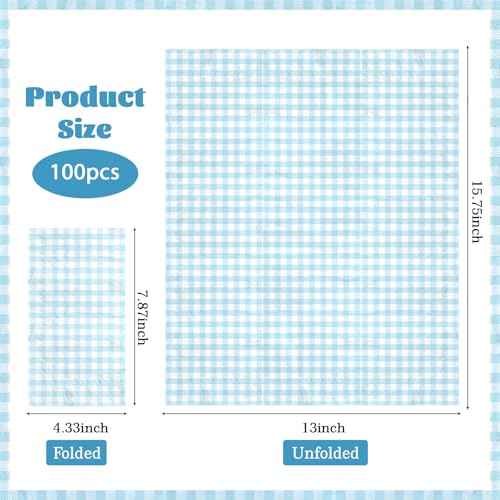 100Pcs Blue and White Gingham Cocktail Napkins 3 Ply Blue Buffalo Checkered Disposable Absorbent Hand Towels Summer BBQ Decorative Towels for Baby & Bridal Shower Bathroom Kitchen Supplies Decoration