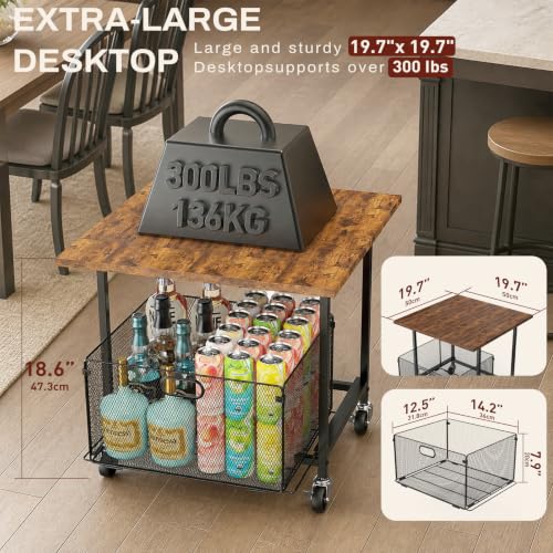 Mini Fridge Stand Cart with Storage Wire Basket - Supports 300 lbs, Mobile & Durable