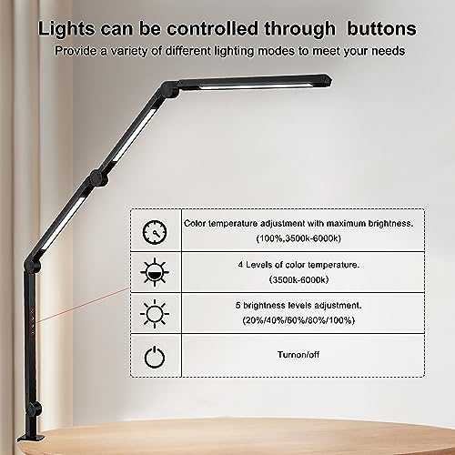 LED Desk Lamp with Clamp & Flexible Arm - 3 Light Sources, 4 Color Modes, Black - 4j3D