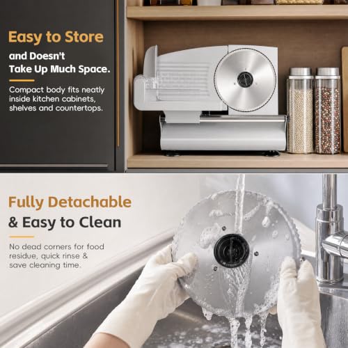200W Electric Meat Slicer Machine for Home Use, Food Deli Slicer with Adjustable Thickness