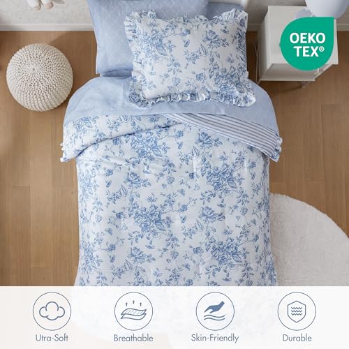 Madison Park Essentials Blue Floral Comforter Set Twin XL 5-Piece Bedding