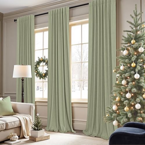 Pitalk Sage Green 2P Dark Out Curtains 52x84 in – Boho Linen Texture, Thermal Insulated