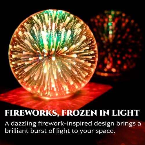 3D Fireworks Glass Ball Night Light - 7-Color Changing Table Lamp with Wooden Base | HOWORR