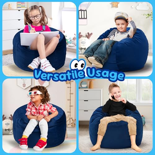 Hobestluk 2.5ft Velvet Bean Bag Chair for Kids Medium Blue