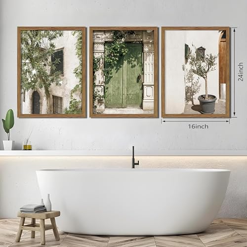 Olive Green Italy Wall Art - Framed Vintage City Landscape Canvas, 24x16