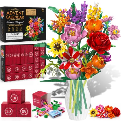 MyDOVA Flower Advent Calendar 2026 - 24 Building Block Flowers for Kids & Adults
