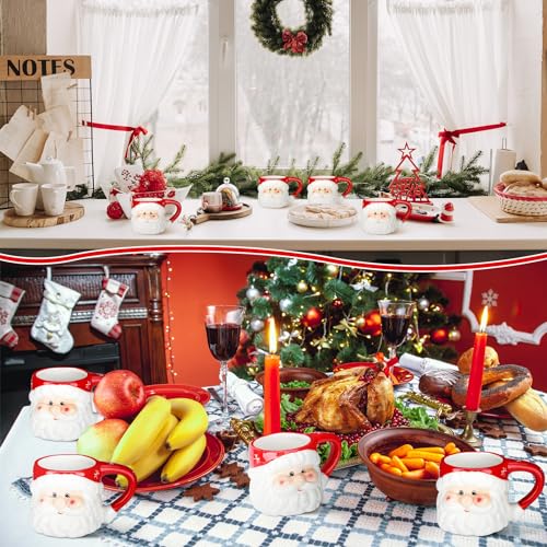 Sliner 6 Pcs Santa Mugs 11 oz Ceramic Christmas Coffee Cups - Red Set
