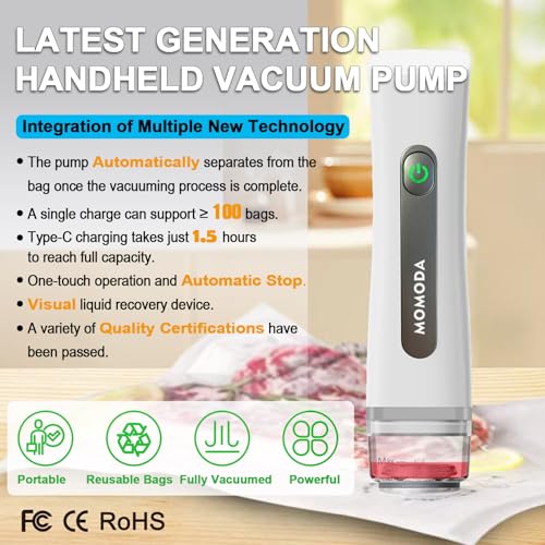 MOMODA Vacuum Sealer Set - Reusable BPA-Free Food Storage Bags & Jar Attachments