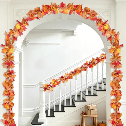 Artificial Maple Leaf Garland with Pomegranate - Fall Home Decor, 7 Colors Mix