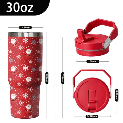 Kearscupra 30oz Santa Claus Tumbler with Handle & Flip Straw - Christmas Insulated Stainless Steel Travel Mug