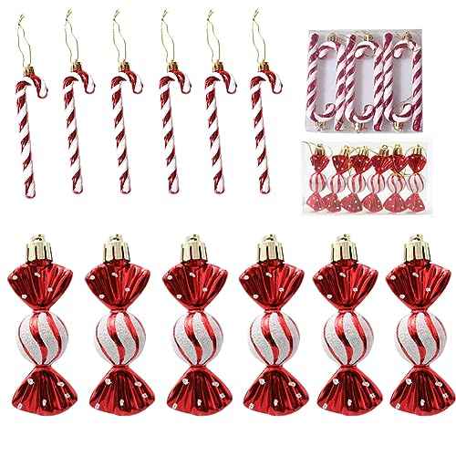 Christmas Candy Cane Ornaments 12pcs Christmas Glitter Candy Cane Crutch Pendant for Xmas Party Favors Holiday Decoration
