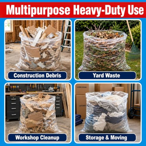 Clear 6 Mil Heavy Duty Contractor Trash Bags - 50/55/60 Gallon, 20 Pack - Variation: Clear-6 Mil