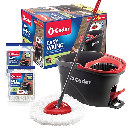 Spin Mop & Bucket Floor Cleaning System with 2 Extra Refills - Hands-Free Wringing