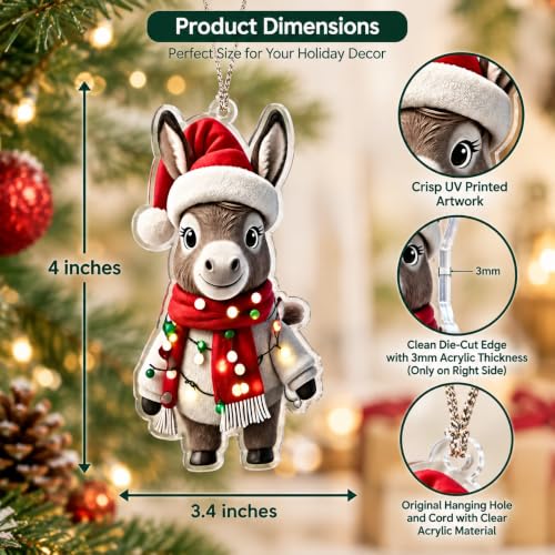 MAILAMCRAFT Donkey Christmas Ornament - Donkey (Variation: Donkey) Santa Hat & Colorful Lights