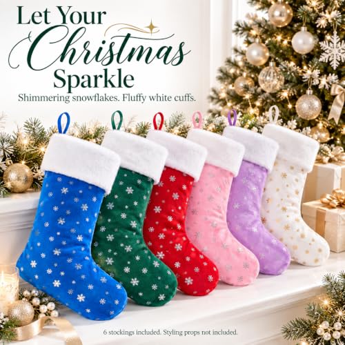 6 Pack Christmas Stockings, Colorful Snowflake Set for Family Holiday
