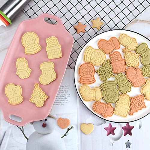 Novel Christmas Cookie Cutters and Stamper, Xmas Tree, Glove, Reindeer, Santa, Sock, House 3D Cookie Cutters Set for Christmas Baking (Pack of 12)