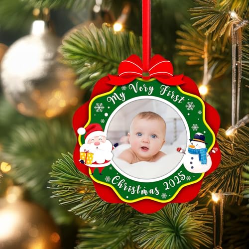 SICOHOME Babys First Christmas Ornament 2025 - My Very First Christmas Picture Frame Ornament Acrylic Newborn Baby 1st Christmas Ornament Photo Frame Girl Boy for Son Daughter Grandson Granddaughter