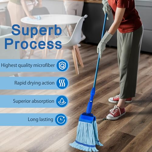 10-Pack Large Microfiber Mop Refill Heads - 400 GSM Commercial Wet Mop Replacement - Blue - Variation of THIS listing
