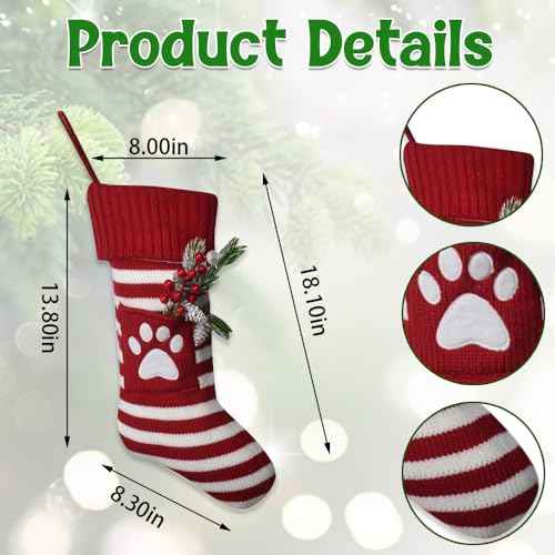 Large Christmas Stockings Xmas Fireplace Hanging Stockings Burgundy Red Knit Stocking White Stripes Stockings Gift Holding Bag for Home Christmas Decorations Party Favor Supplies