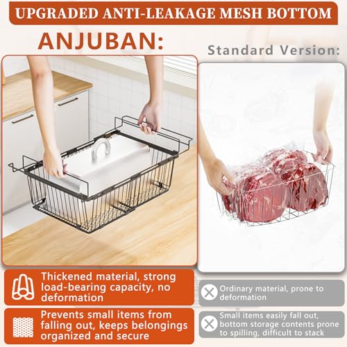 Hanging Freezer Organizer Bins 5-20 Cu.Ft Leak-Proof Bottom Black 2 Pack