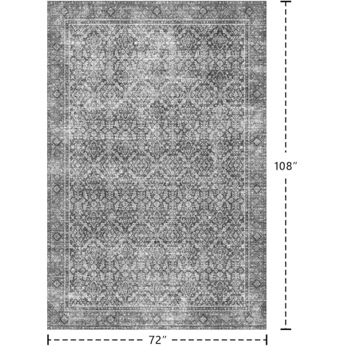 6x9 Washable Area Rug - Vintage Floral, Nonslip Grey Carpet for Living Room & Bedroom - Variation: Grey / 6' x 9'