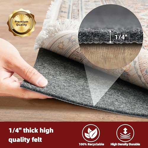 BAGAIL 8x10 Ft Felt Rug Pad with Natural Rubber Backing, Cushioned Non-Slip Floor Protector, 1/4" Thick