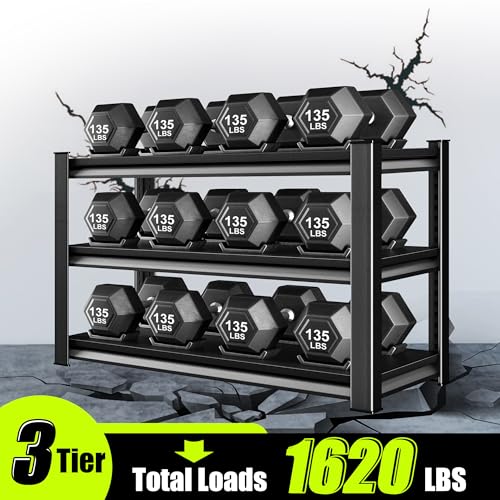 Heavy Duty 3-Tier Garage Shelving Unit 48"W x 18"D x 39"H Black / Adjustable Steel Storage Racks