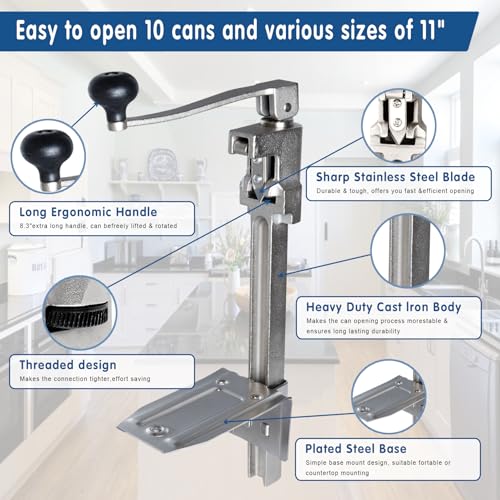 Heavy Duty Commercial Can Opener for Large Cans Up to 13 Inches Tall - Industrial Kitchen Tool with Stainless Steel Blade & Stable Base - Variation: Commercial Can Opener