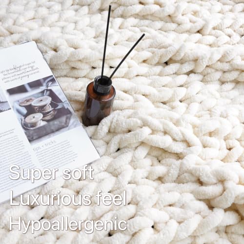 Chenille Chunky Knit Throw Blanket - Cream, 40x50 Inches - Home Decor