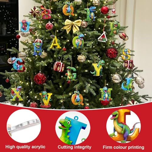 Dinosaur Ornaments for Christmas Tree,26 Letter Cartoon Pendant,Car Interior Pendant Letter,Cute Christmas Indoor,Dino Figures Hanging Gift, Funny Dinosaur Decor for Christmas Tree (C)