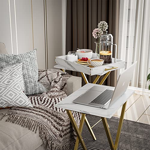 White Folding TV Tray Tables Set of 2 - Portable Side & Snack Tables