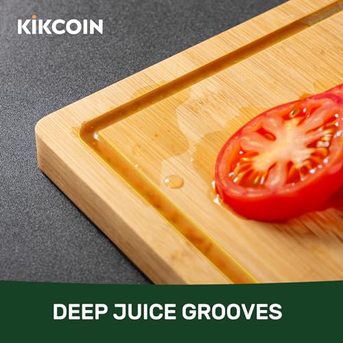 Natural 24 x 18 Inch Bamboo Cutting Board for Kitchen, Reversible, Juice Groove & Handle
