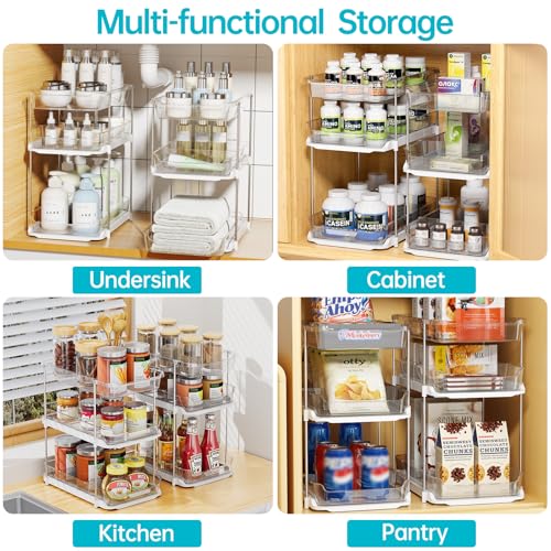 White 2-Pack 3-Tier Bathroom & Kitchen Under Sink Organizers - Multi-Purpose Stackable Storage with Movable Dividers