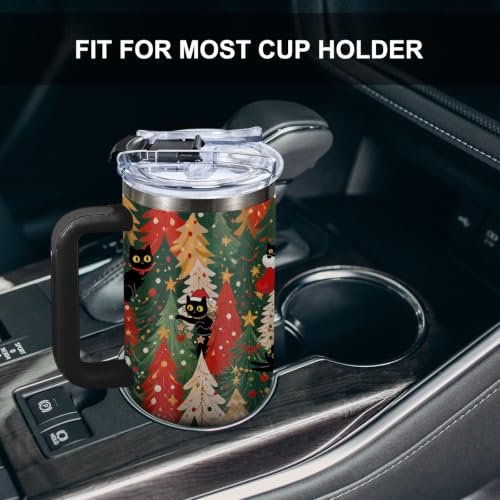 WWHSAI Christmas Cat 40oz Tumbler with Handle & Straw (Variation: Christmas Cat) Stainless Steel Insulated Cup