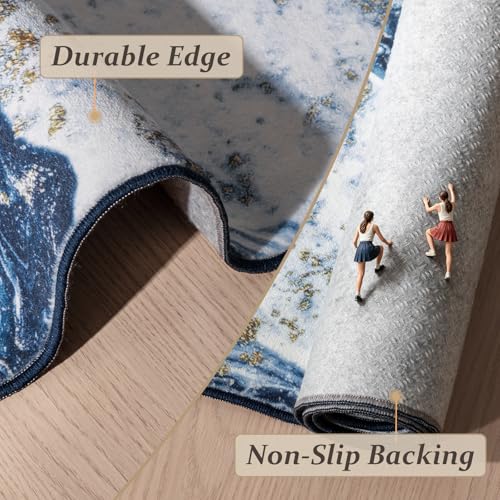 Starry Sky Washable Area Rug 5x7 ft Non Slip Non Shedding Dark Blue Gold
