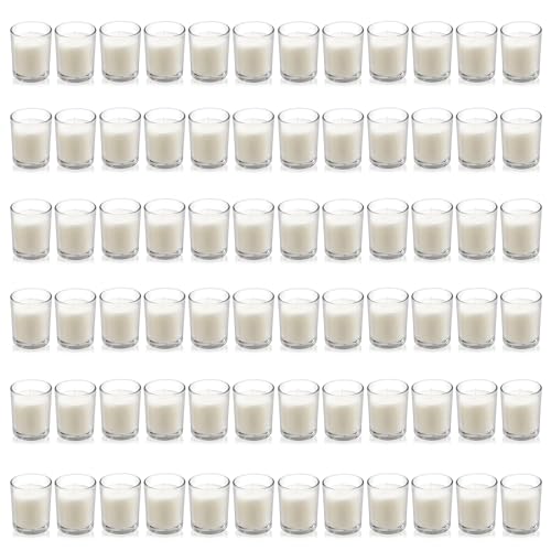 72 Pack Unscented Clear Glass Votive Candles - Hand Poured Wax, 8-10 Hour Burn Time