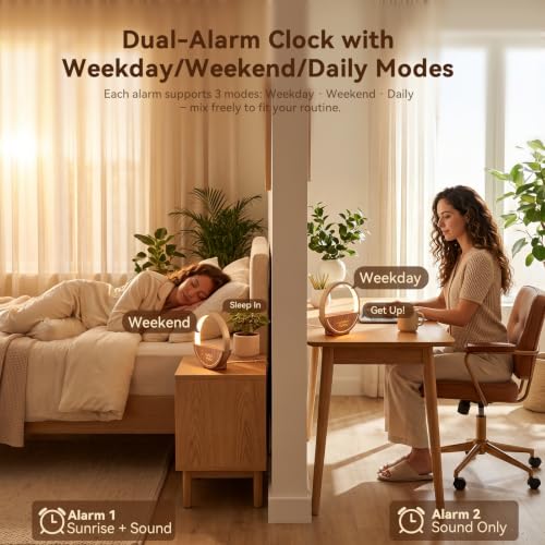Sunrise Alarm Clock with Sound Machine & Night Light - Dark Wood Grain